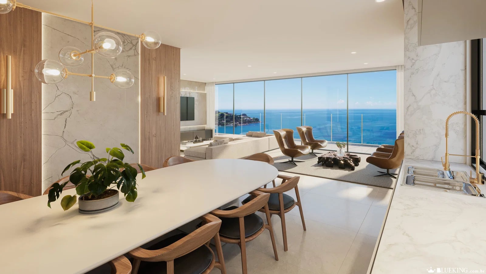 Living integrado com vista para o mar do Sunny Coast